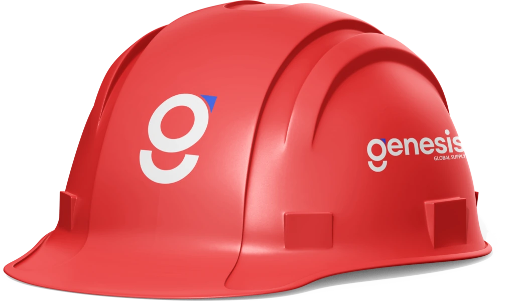 Capacete de segurança vermelho com a marca Genesis